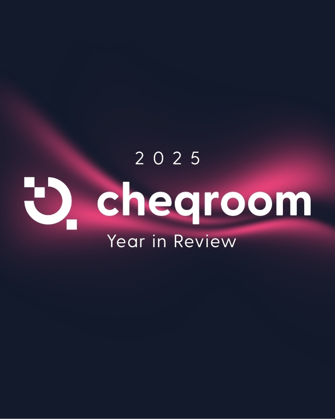 2025 Cheqroom Year in Review graphic featuring the Cheqroom logo and a vibrant background, emphasizing asset tracking solutions and financial insights.