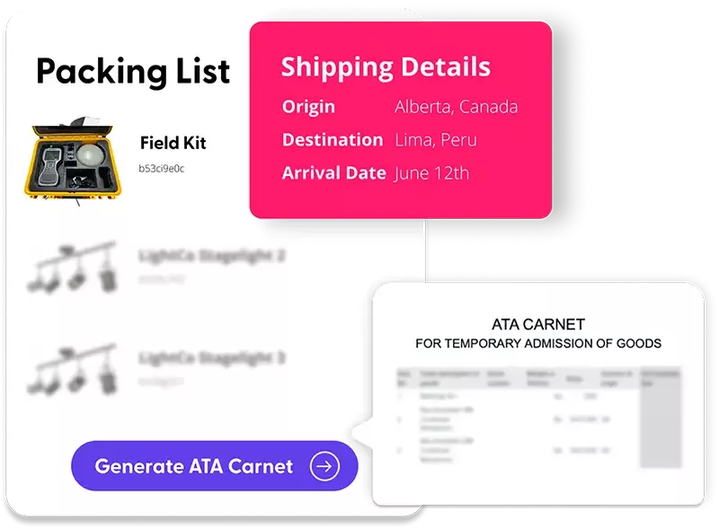 Logistics Shipping Details and ATA Carnet with Cheqroom