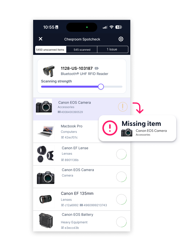 RFID Mobile Spotcheck Missing Item View