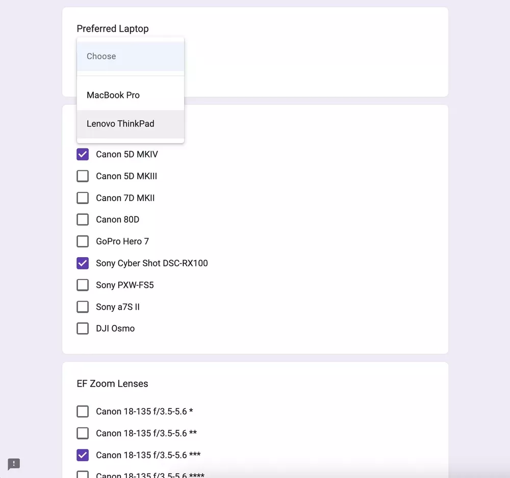 Equipment reservation system Google Forms