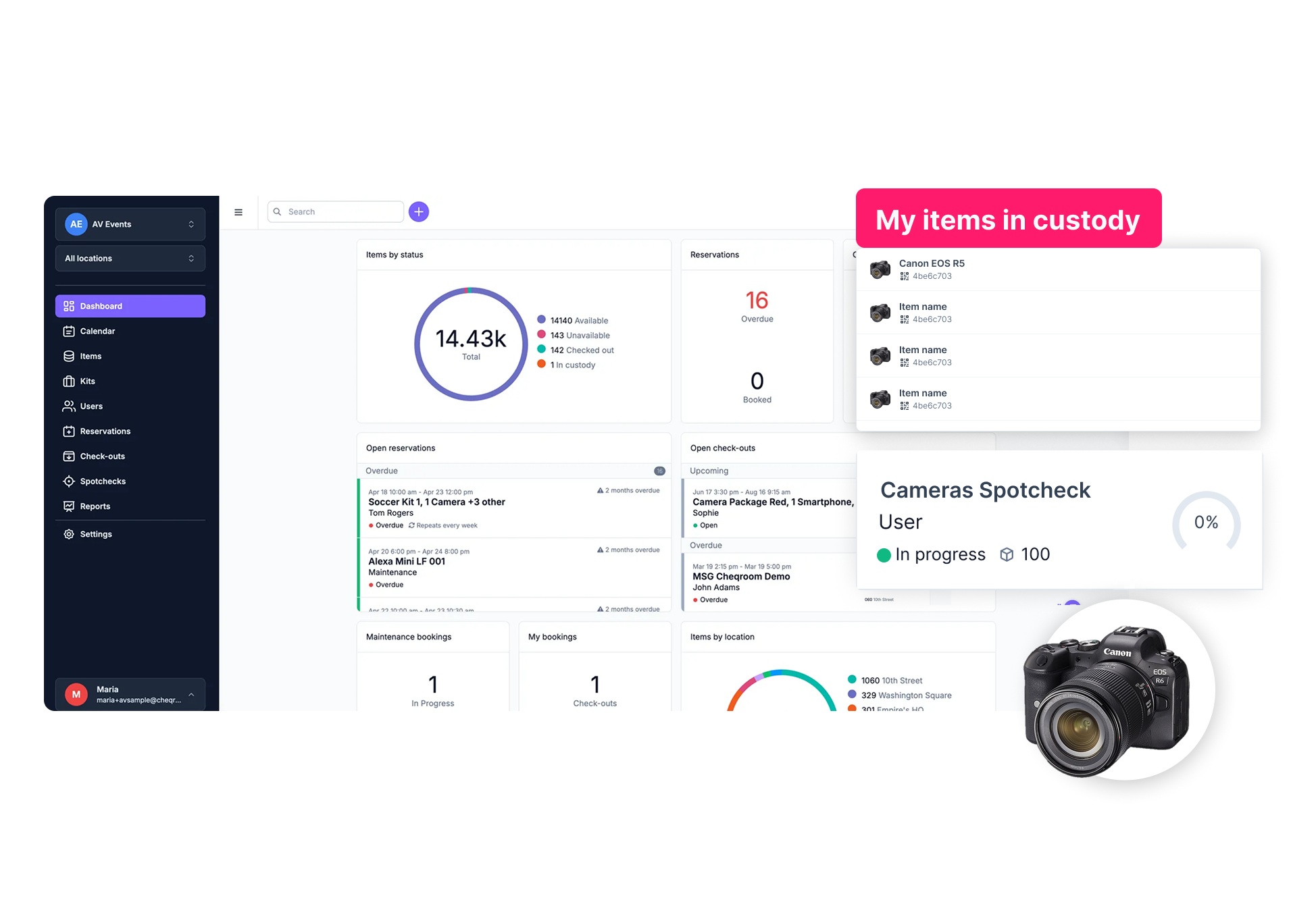 Cheqroom desktop dashboard inventory